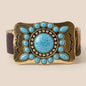 Large Western Turquoise Stone Concho Buckle Vegan Leather Belt