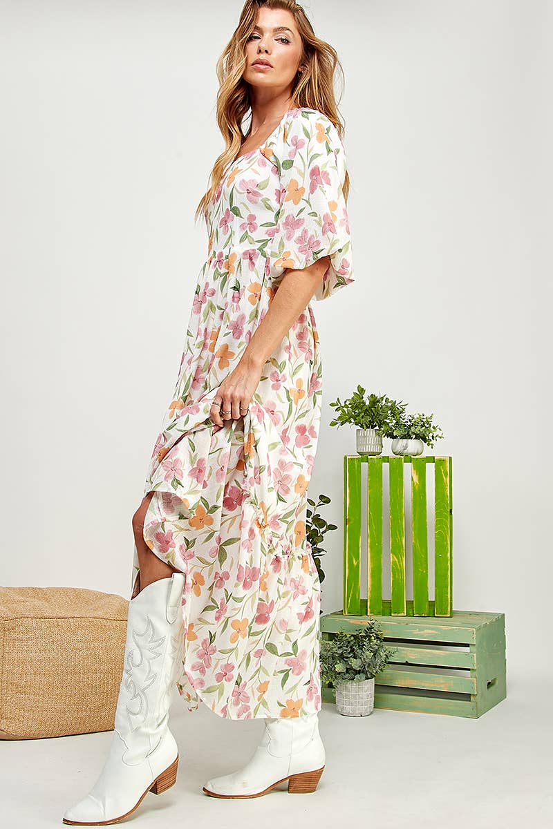 Garden BALLOON SLEEVE TIERED DRESS