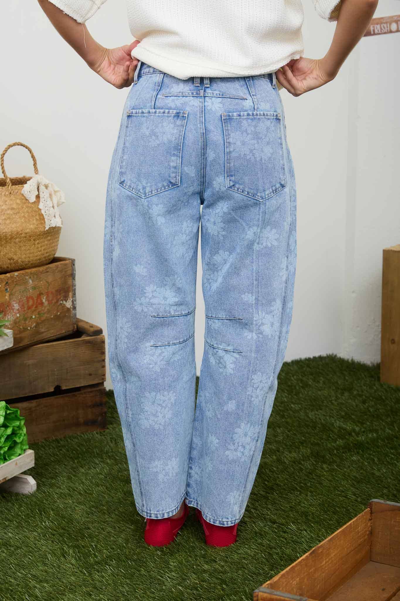 Bloom Washed Floral Barrel Jeans