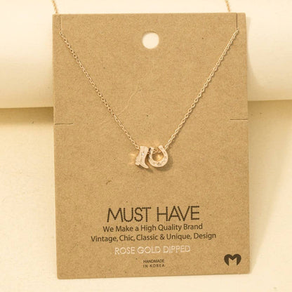 Gold Dipped Cowboy Boots Horse Shoe Charm Necklace