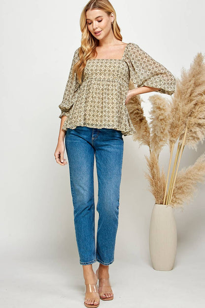 Terra Tile Babydoll Peplum Blouse