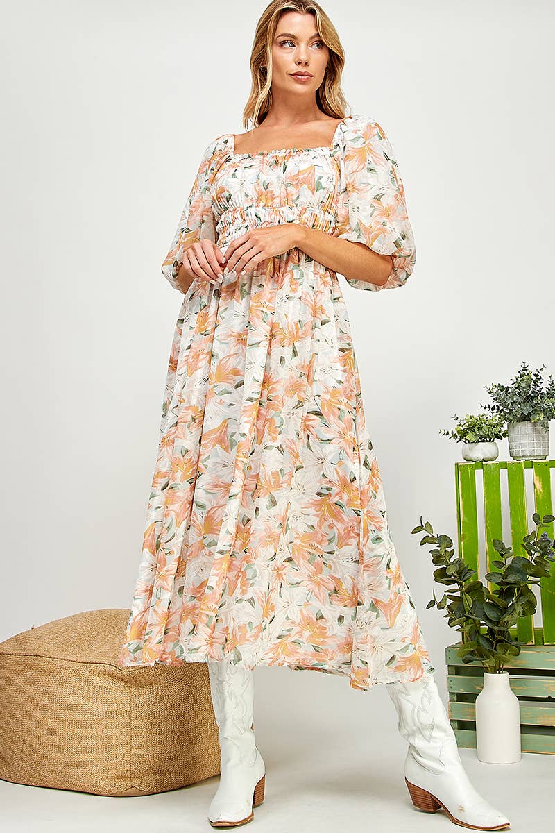 Lily Drift Smocked Midi Dress