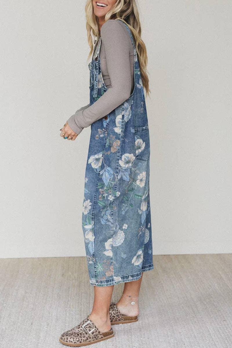 Blooming in Grace Floral Denim Overalls