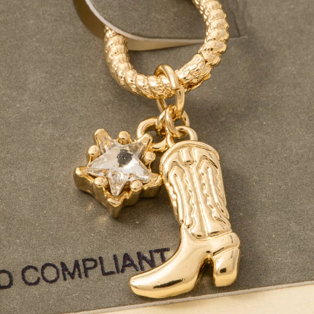 Western Cowboy Boot Charm Hoop Earrings