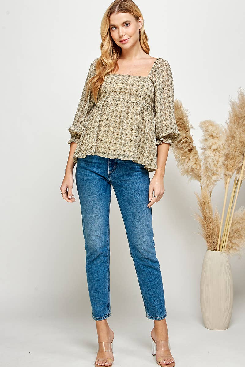 Terra Tile Babydoll Peplum Blouse