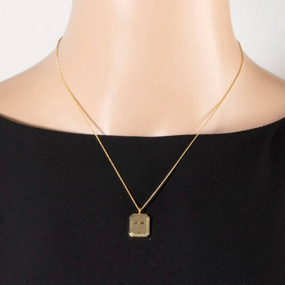 Gold Dipped Rectangle Frame Cross Pendant Necklace