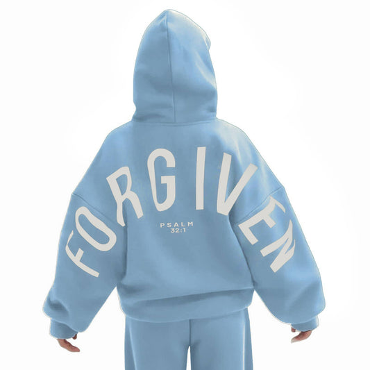Forgiven Letter Print Hooded Sweatshirt
