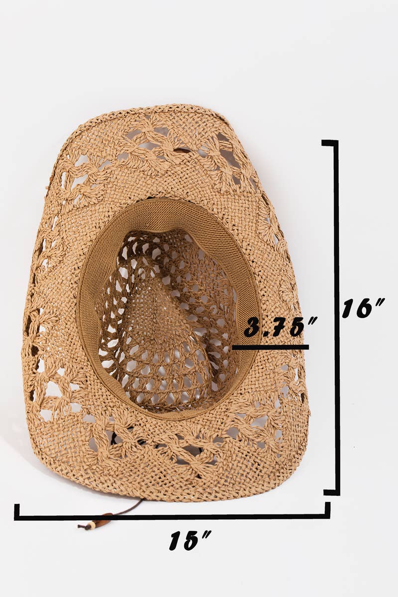 Straw Braided Beaded Strap Cowboy Hat