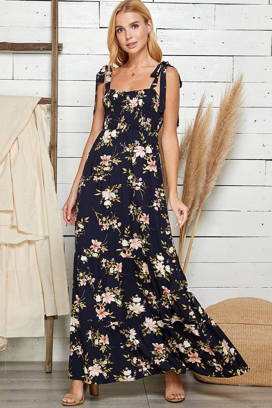 Midnight Bloom Tiered Maxi Dress