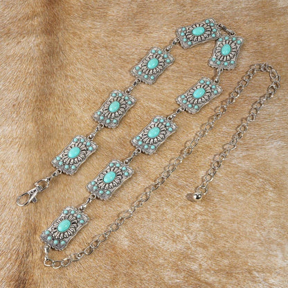 Turquoise Stone Western Concho Chain Belt